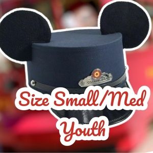 NWT Rare Disney Mickey Mouse Ears Conductor Hat Red Car Trolley Youth / SM / MED